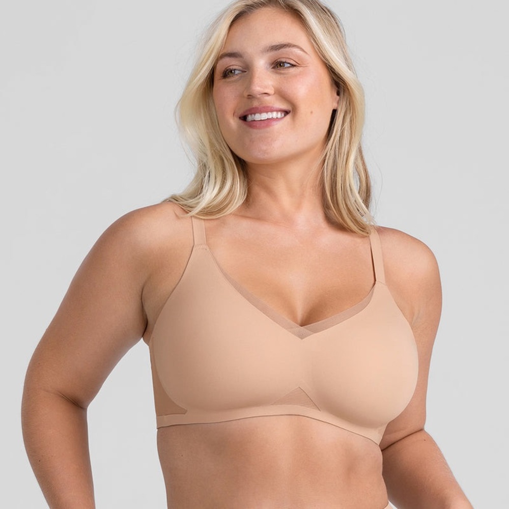 Honeylove Crossover Wireless Adjustable Bra size Large Sand Nude Mesh Soft